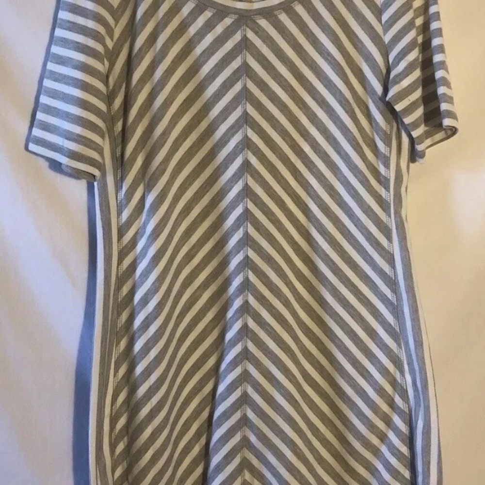 Talbots Gray and White Striped Midi Dress